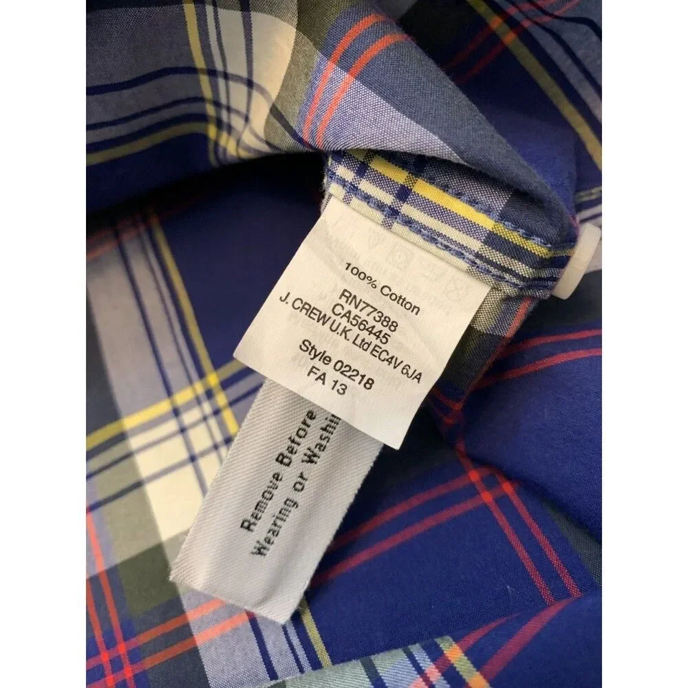 J Crew Shirt Mens XL Tartan Plaid Long Sleeve Blue Button Down Preppy Cotton